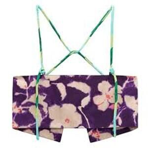Nwt ZARA Women's Purple Floral Linen Blend Crop Top Sz L